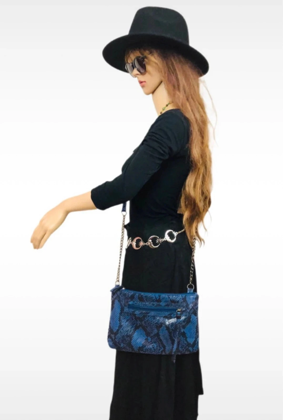 💙🐍Bolsa transversal python azul vintage Y2K glam rock chic com estampa animal crossbody clutch bag🐍🖤 – photo 14
